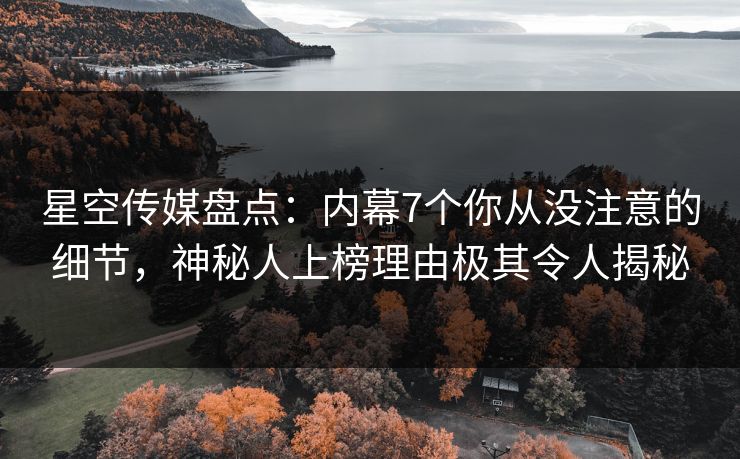 星空传媒盘点：内幕7个你从没注意的细节，神秘人上榜理由极其令人揭秘