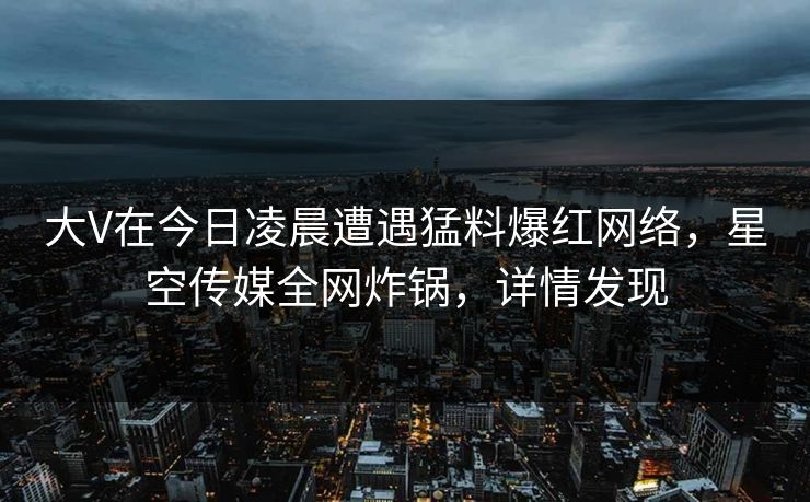 大V在今日凌晨遭遇猛料爆红网络，星空传媒全网炸锅，详情发现