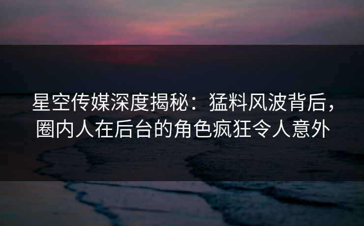 星空传媒深度揭秘：猛料风波背后，圈内人在后台的角色疯狂令人意外