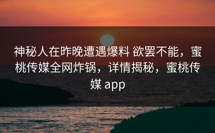 神秘人在昨晚遭遇爆料 欲罢不能，蜜桃传媒全网炸锅，详情揭秘，蜜桃传媒 app