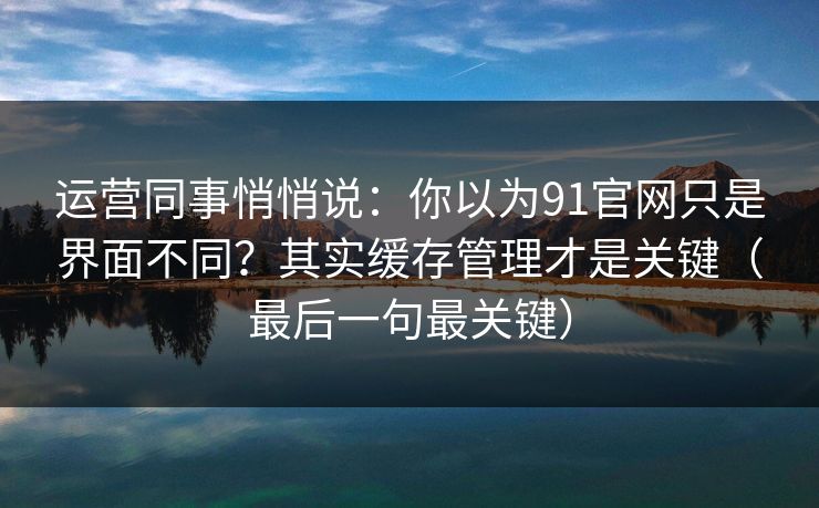运营同事悄悄说:你以为91官网只是界面不同?其实缓存管理才是关键(最后一句最关键) 运营同事悄悄说:你以为91官网只是界面不同?其实缓存管理才是关键(最后一句最关键)